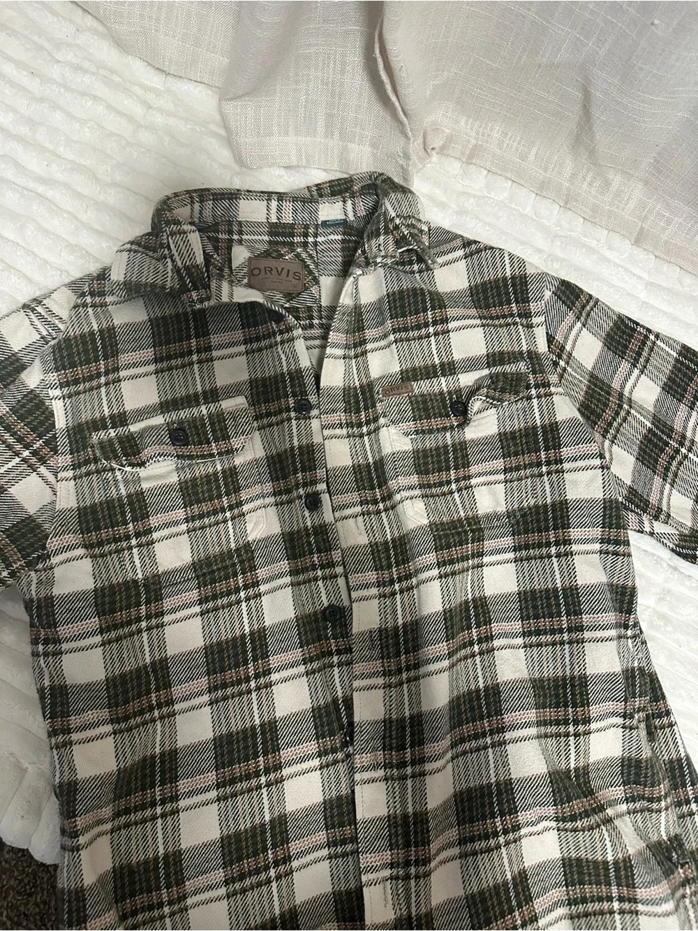 ORVIS Classic Green and White Plaid Men's Shirt Jacket